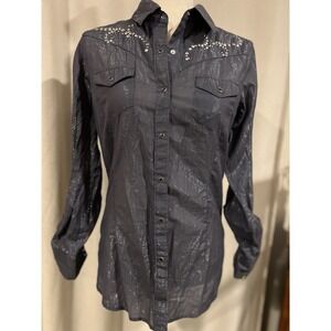 Ariat Women's Western Pearl Snap Shirt With Silver Beads And Sequin Gray Medium
